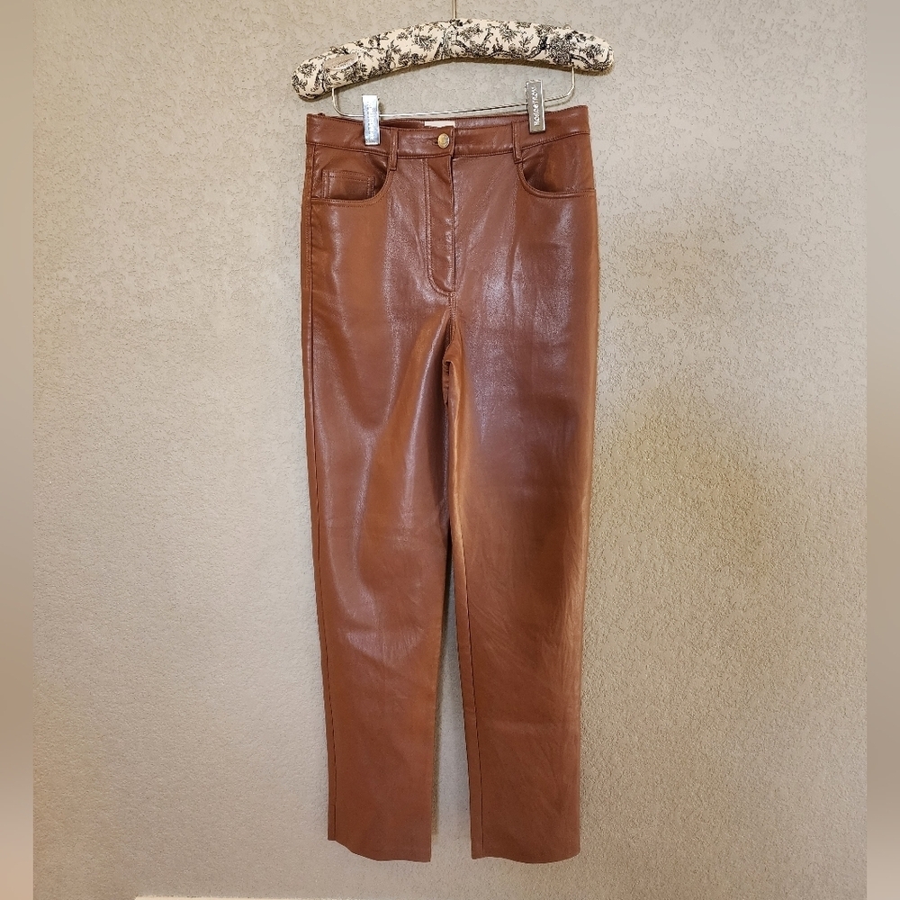 Artizia Wilfred Faux leather pants Size 6 color light brown high-waisted